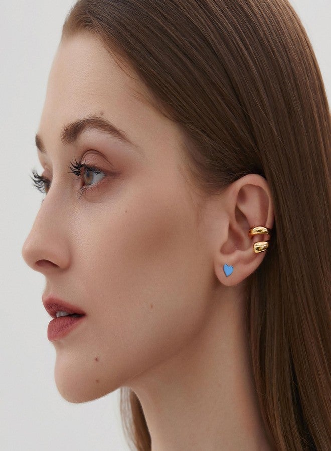 ZDE Women Flat Back Star Earrings Non-Nickel Heart Earrings Titanium Hypoallergenic Cartilage Earrings Stud for Sensitive Ears Simple Classic 5mm Flat Stud Earring (Heart-Blue) - Image 4